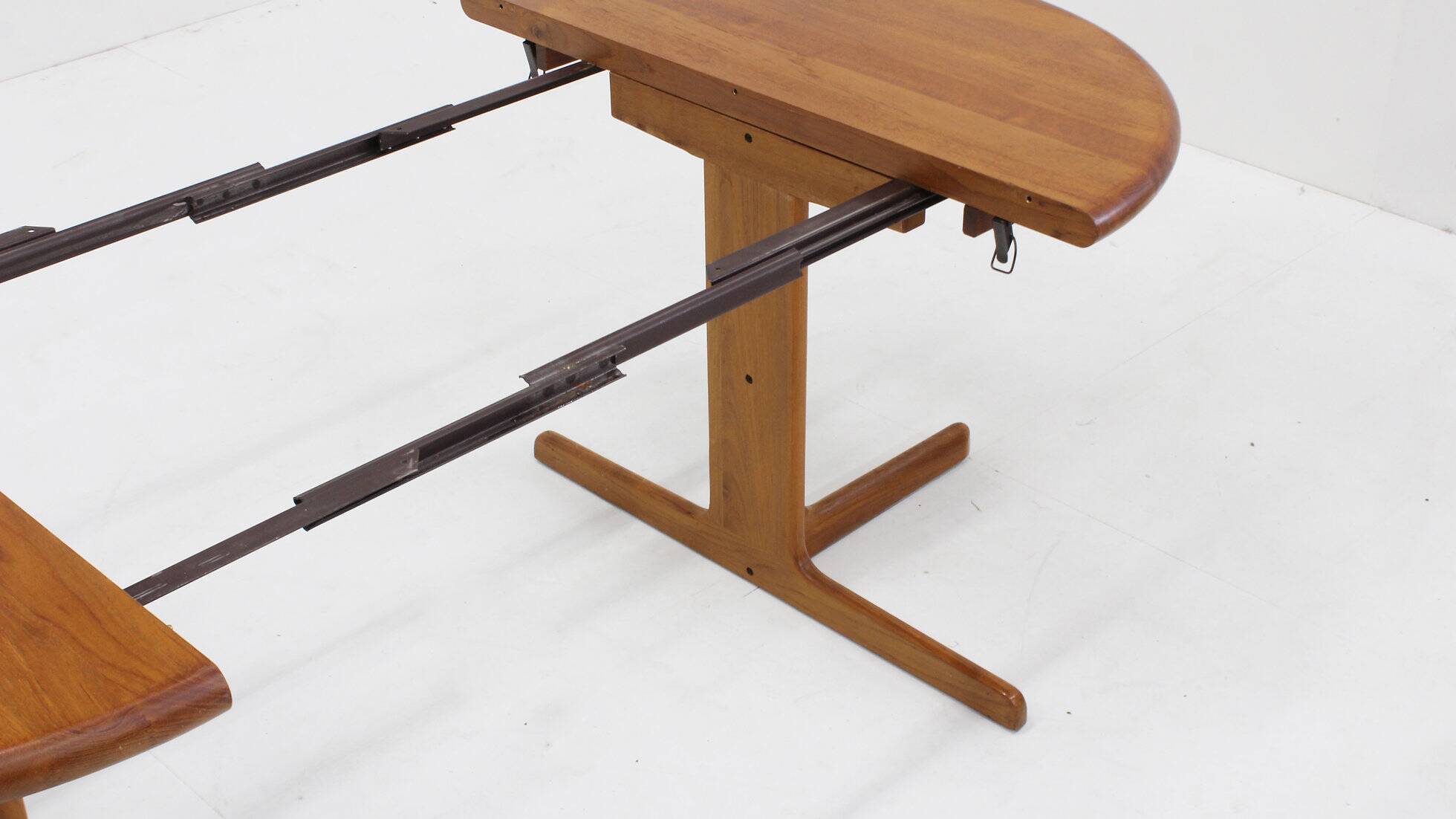 Vintage Danish round extendable dining table solid teak 1960s