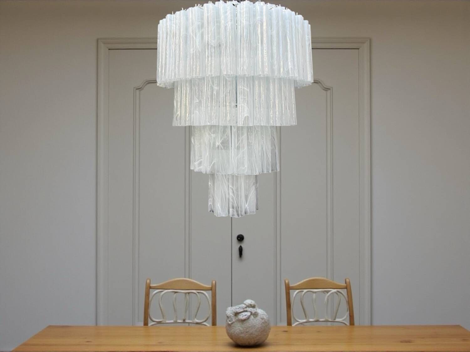 Large Murano Glass “Tronchi” Chandelier in White Alabastro, Italy, 197