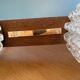 Vintage teak, brass and glass chandelier