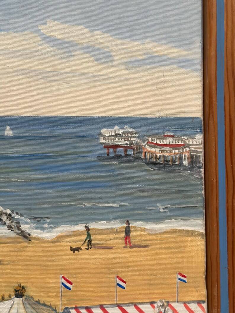 Original Swedish Oil on Canvas – "Day at the Beach" by Mona Starfelt – Signed – Dated 1989 – Framed