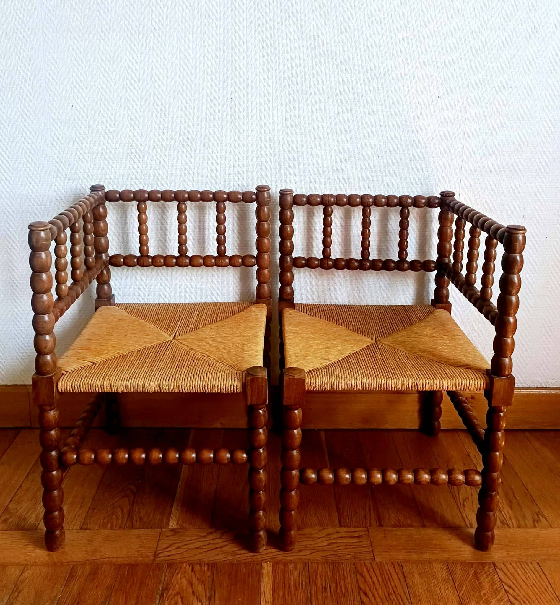 Paire de chaises bobin dites "coin de feu", Hollande