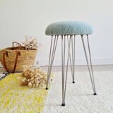 Vintage metal and blue velvet stool, 1960s.