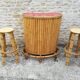 Bamboo tiki bar and two stools
