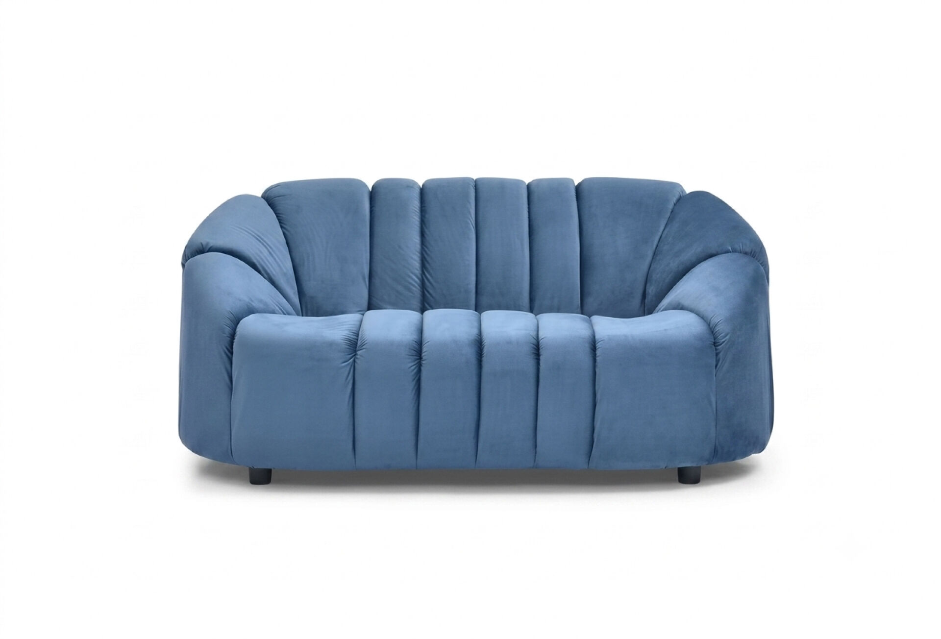 Two-seater sofa Sidonie in duck blue velvet Organic design