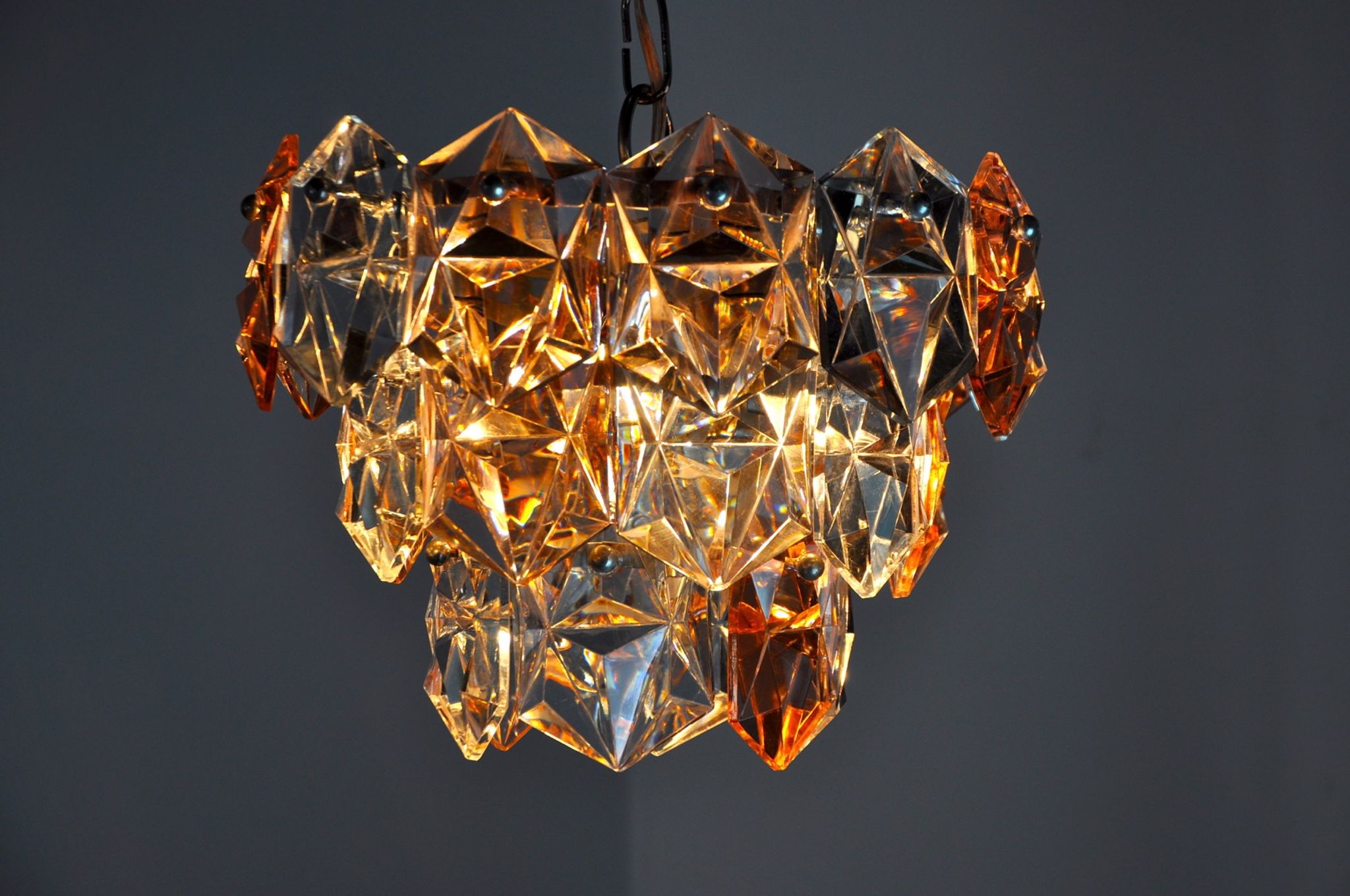 Two-coloured Kinkeldey chandelier, 3 floors, 1970, Germany
