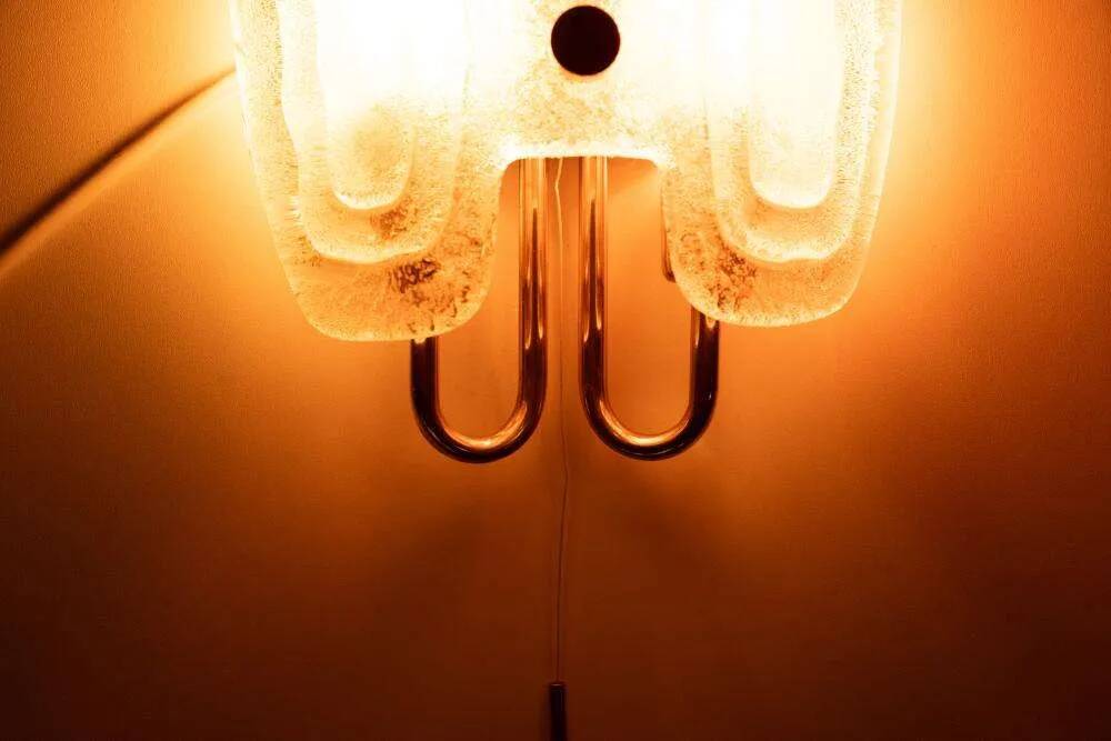 Space Age wall light in glass by Hillebrand, brass and glass.