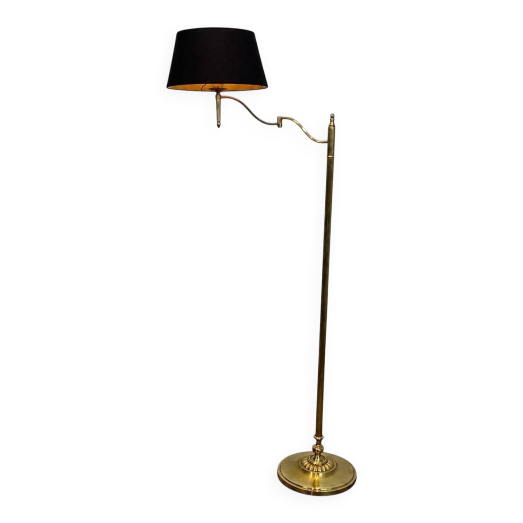 Reading Floor Lamp with Adjustable Arm in Gold Brass. French Work. Vers