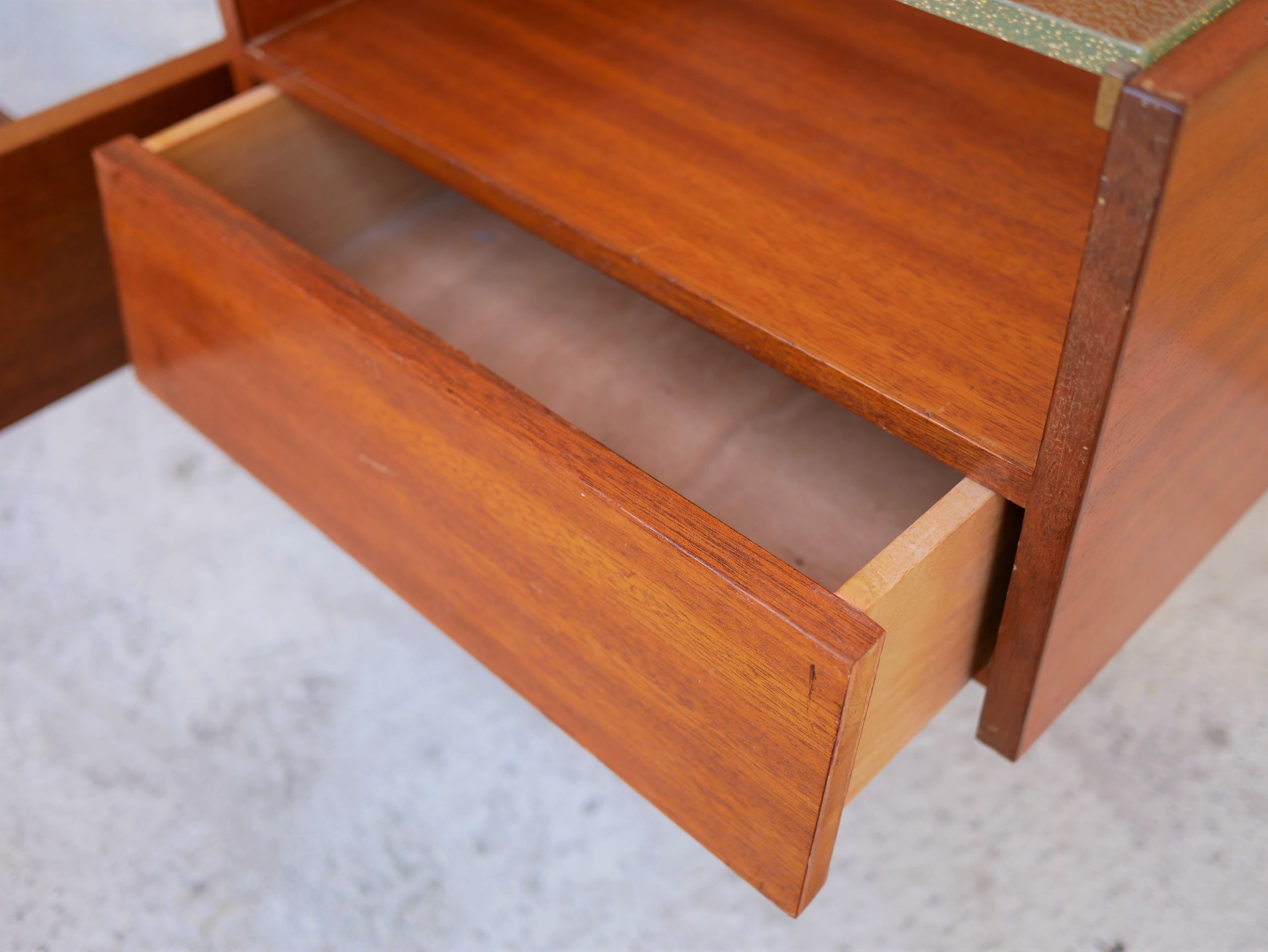 With suspended nightstands vintage teak bed