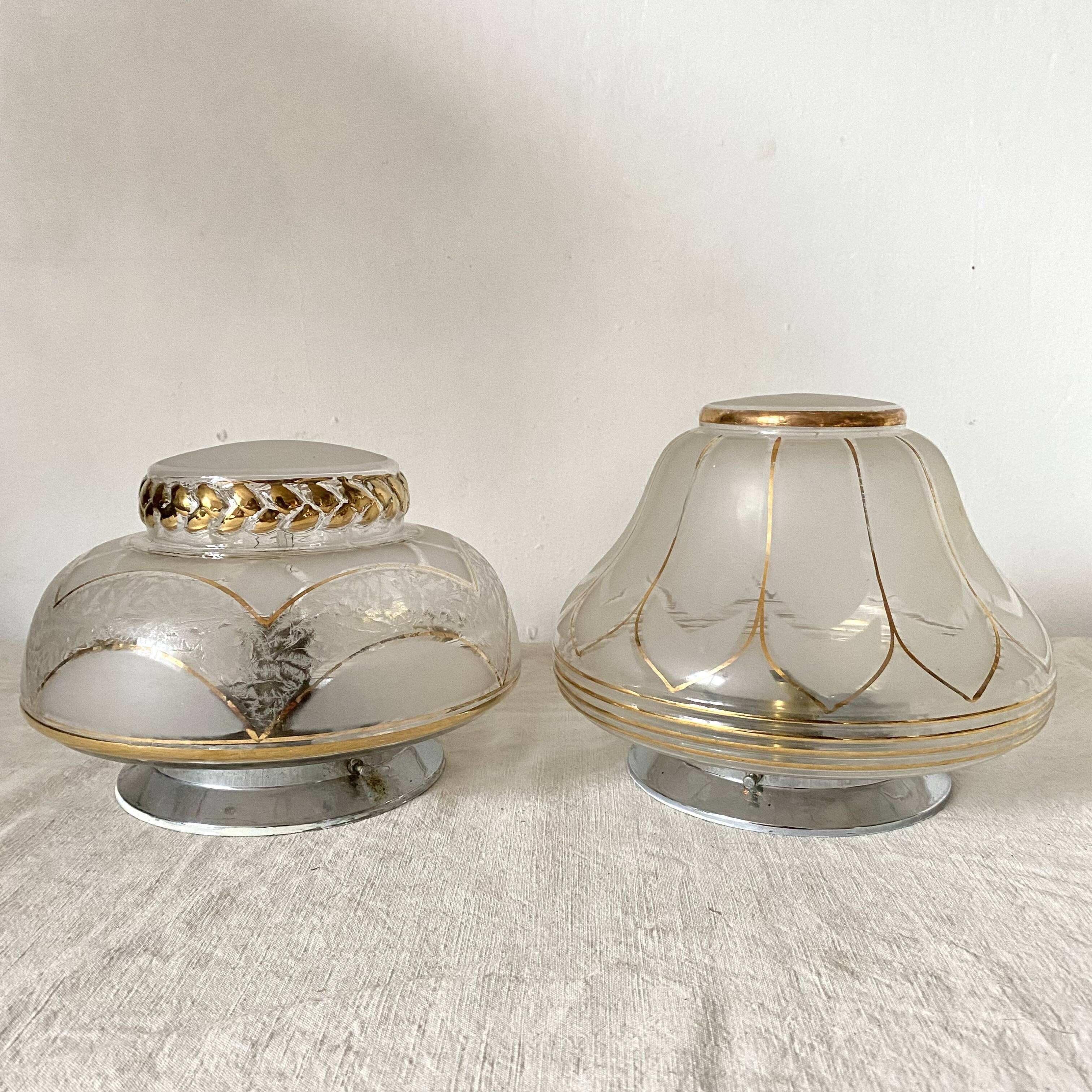 Art Deco ceiling light in frosted glass and gold