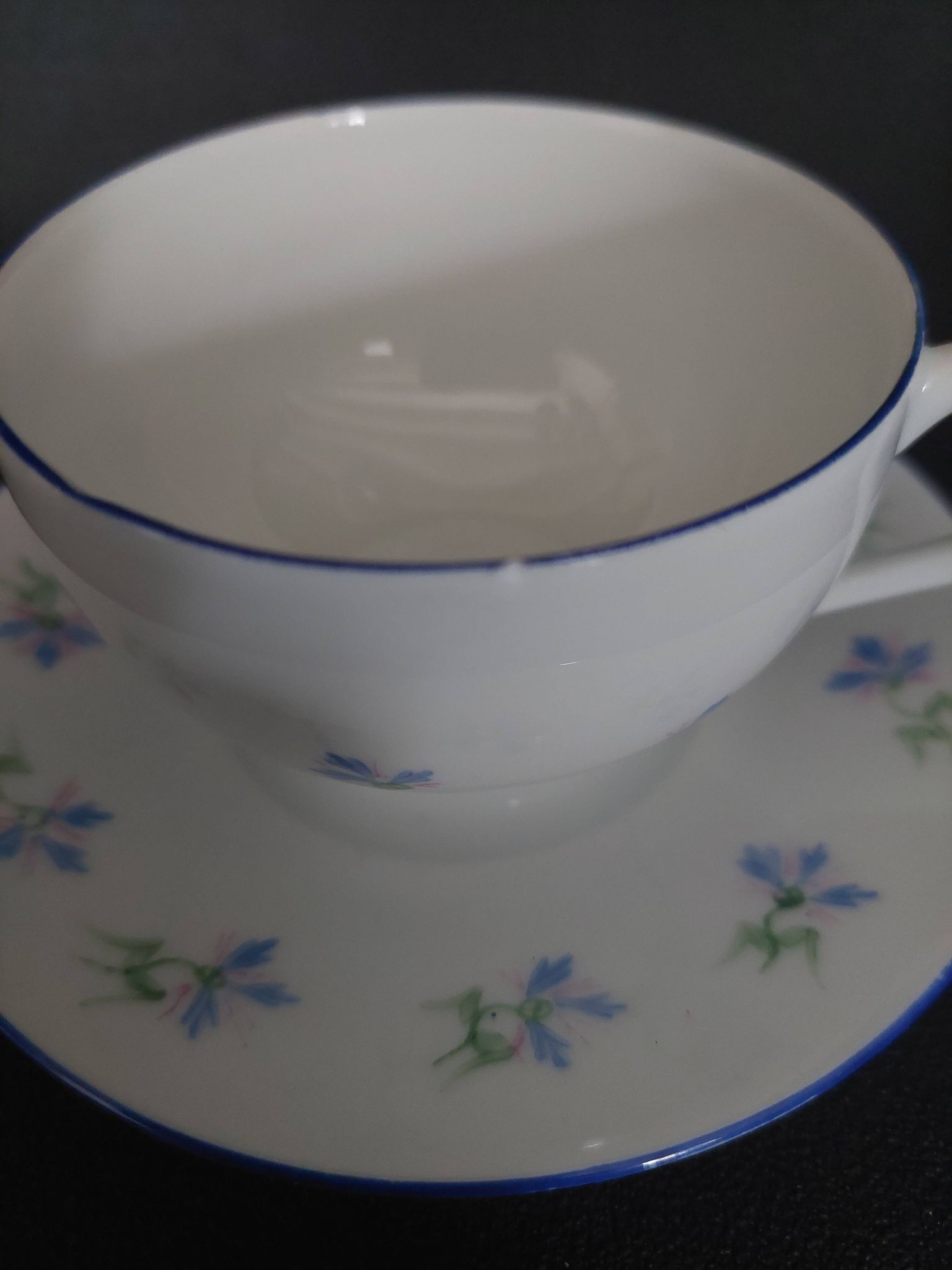 Porcelain cup with hand-painted cornflower decoration A.M