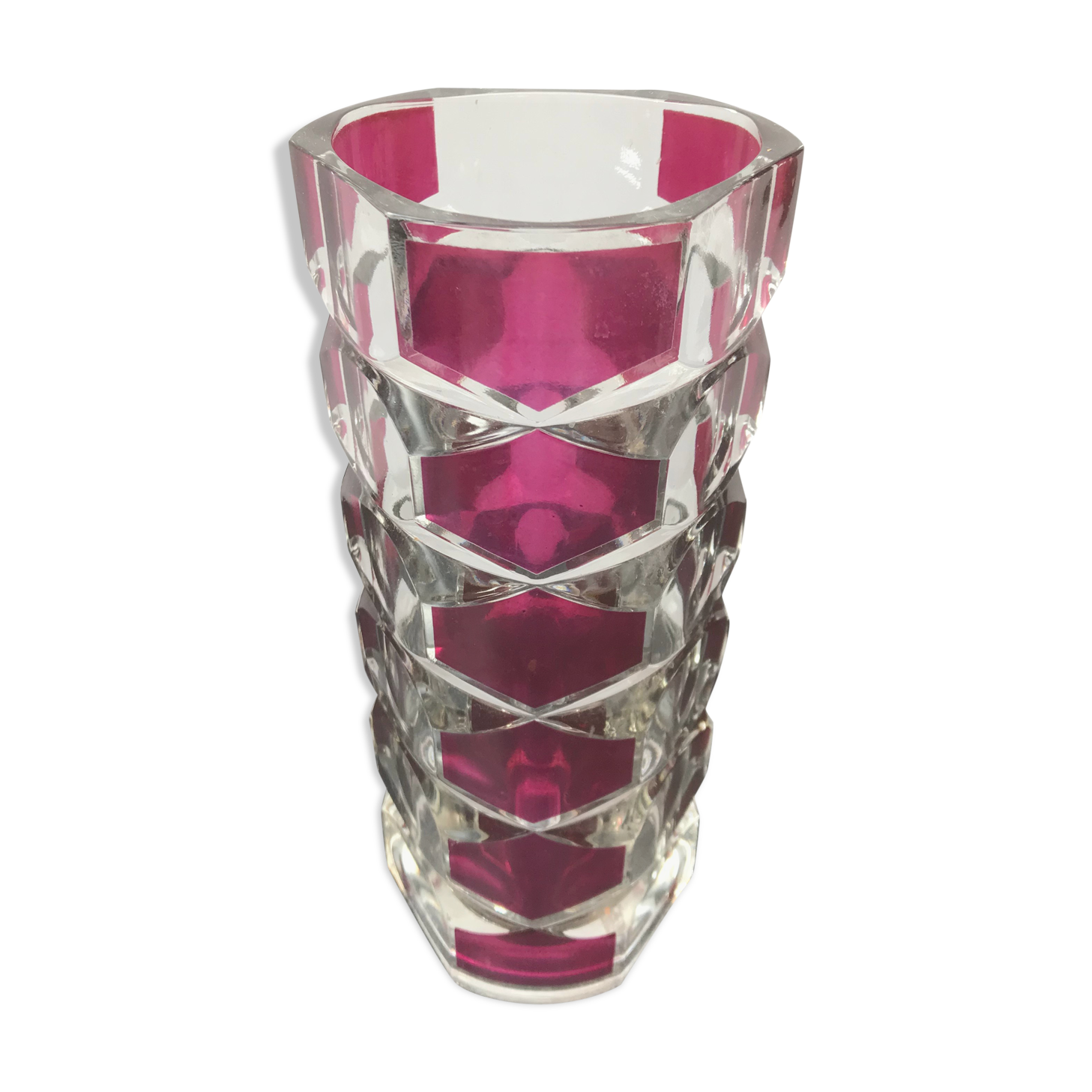 Designer transparent & red glass vase made in France vintage