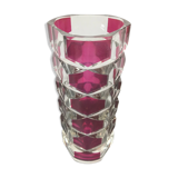 Designer transparent & red glass vase made in France vintage