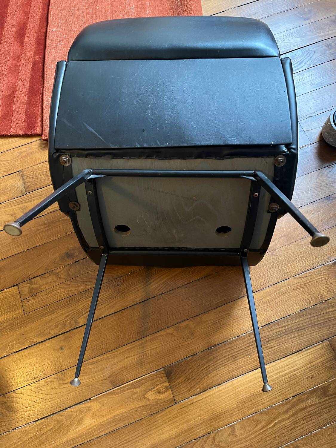 Vintage armchair in faux leather and black steel, 1950s.