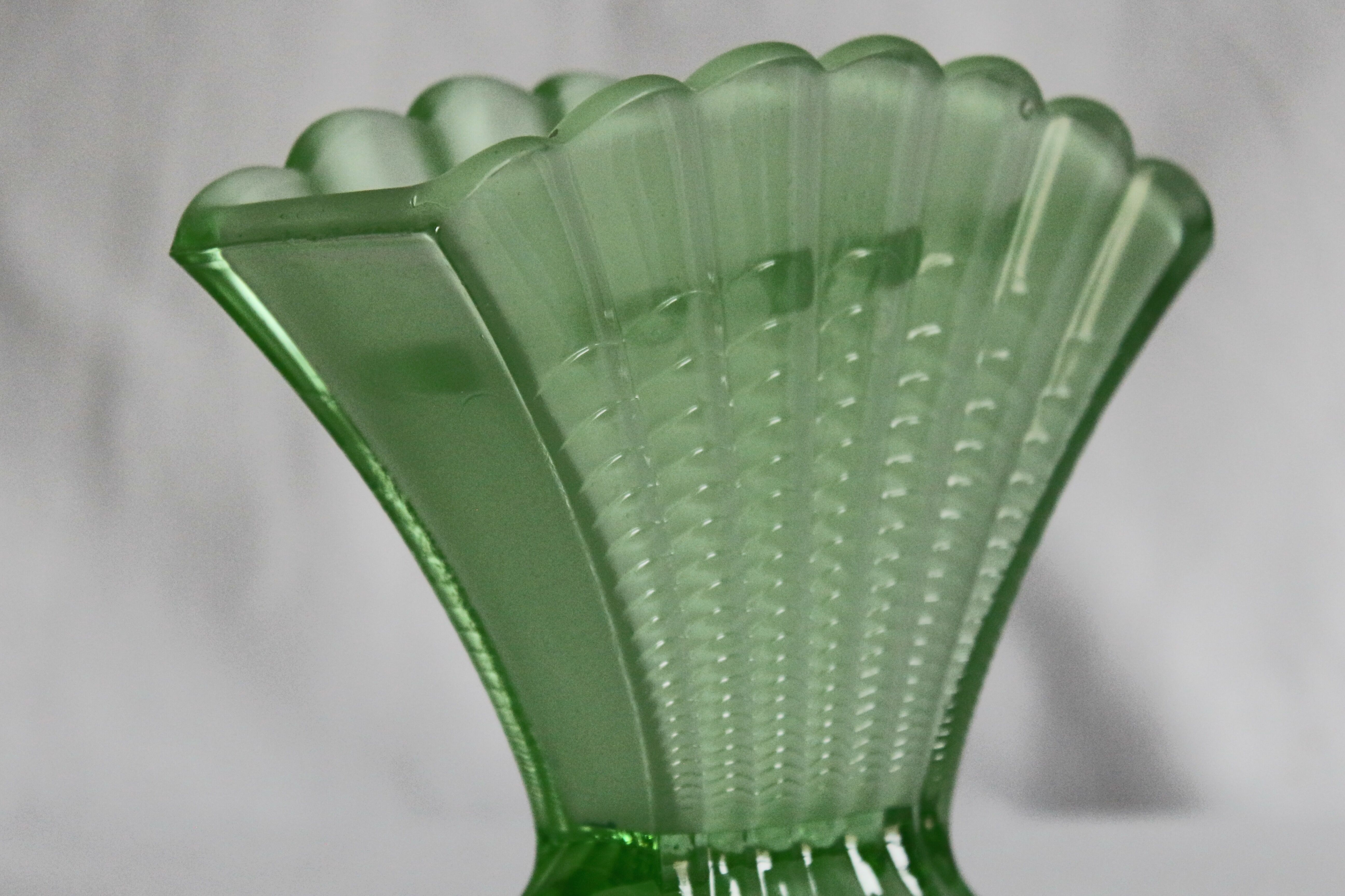 Art deco scallop vase with floral frog