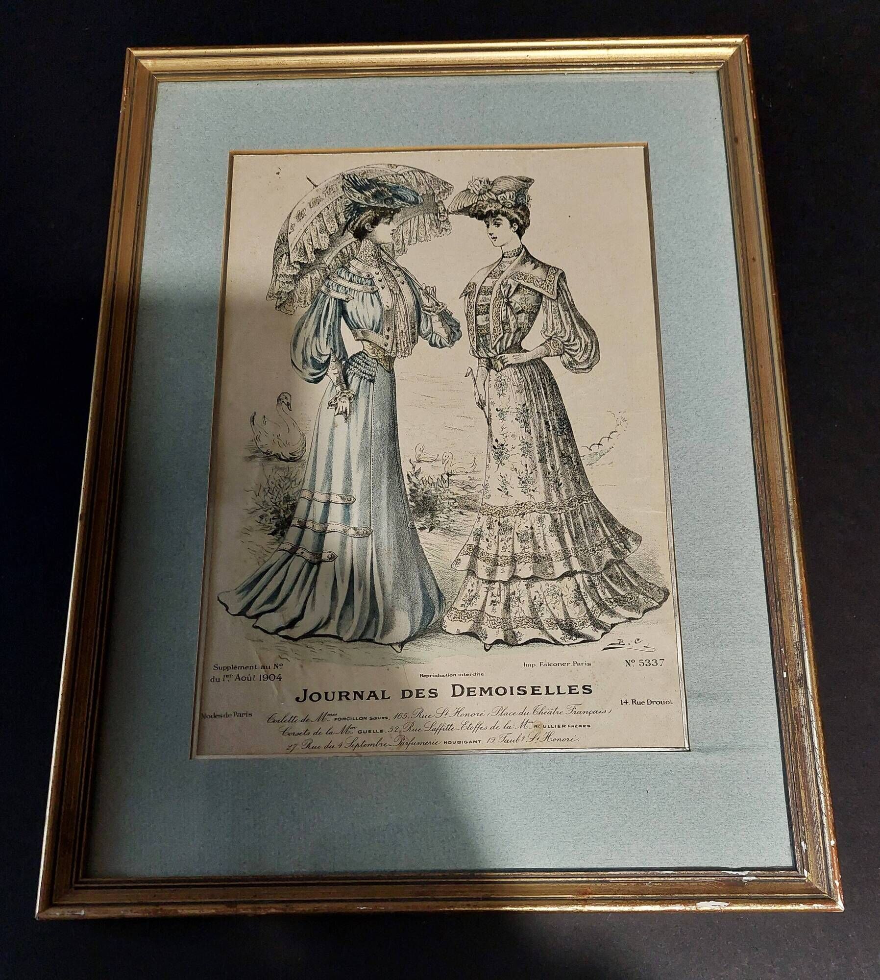 Framed fashion print journal des demoiselles 1904