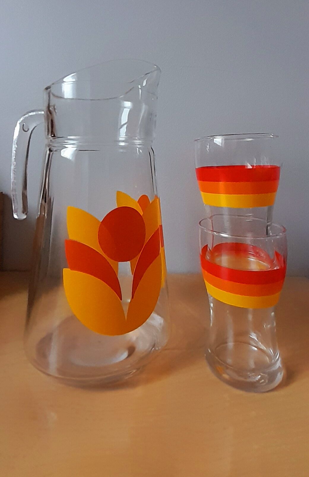 Carafe service and 2 glasses 70s