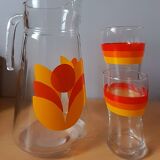 Carafe service and 2 glasses 70s