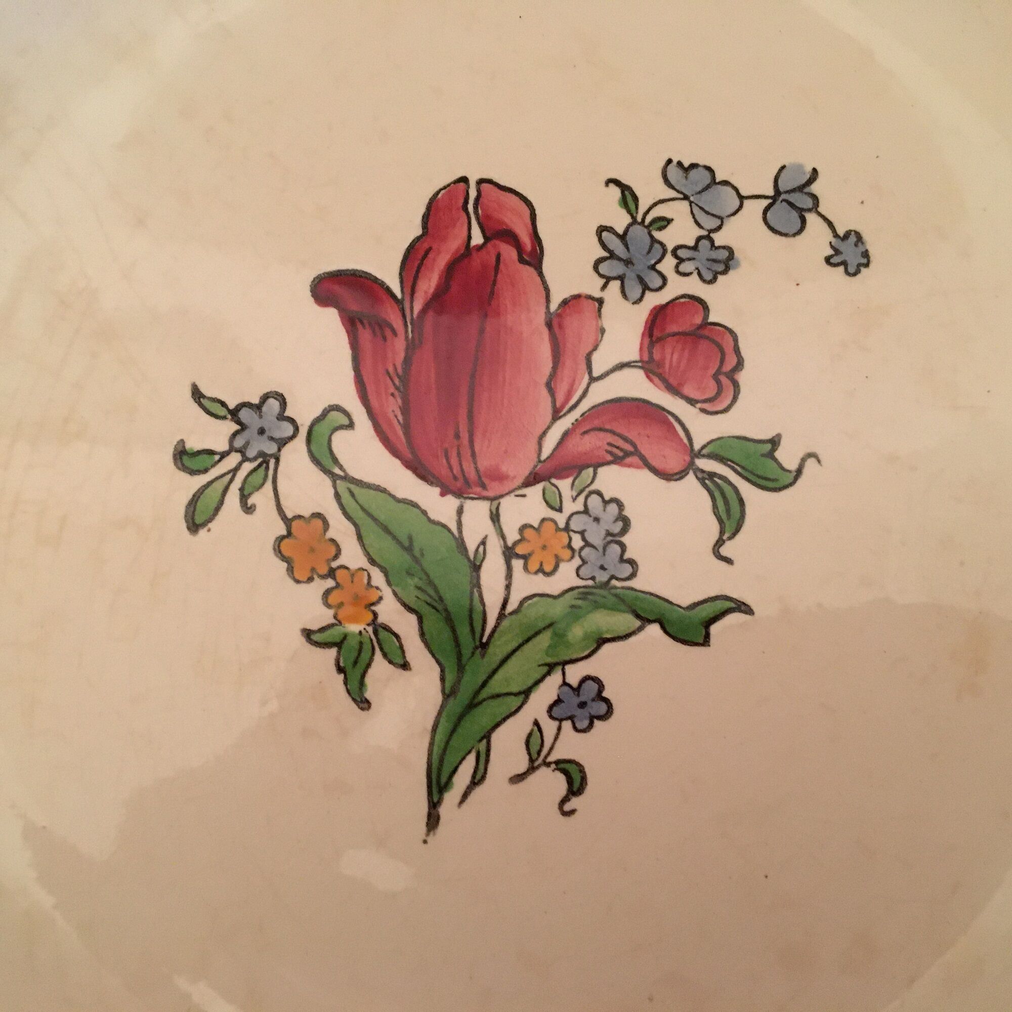 6 Flat plates in Earthenware of Gien with Flower Décor