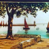 Marine painting, fixed on glass, signed P. Alix, art deco, old