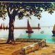 Marine painting, fixed on glass, signed P. Alix, art deco, old