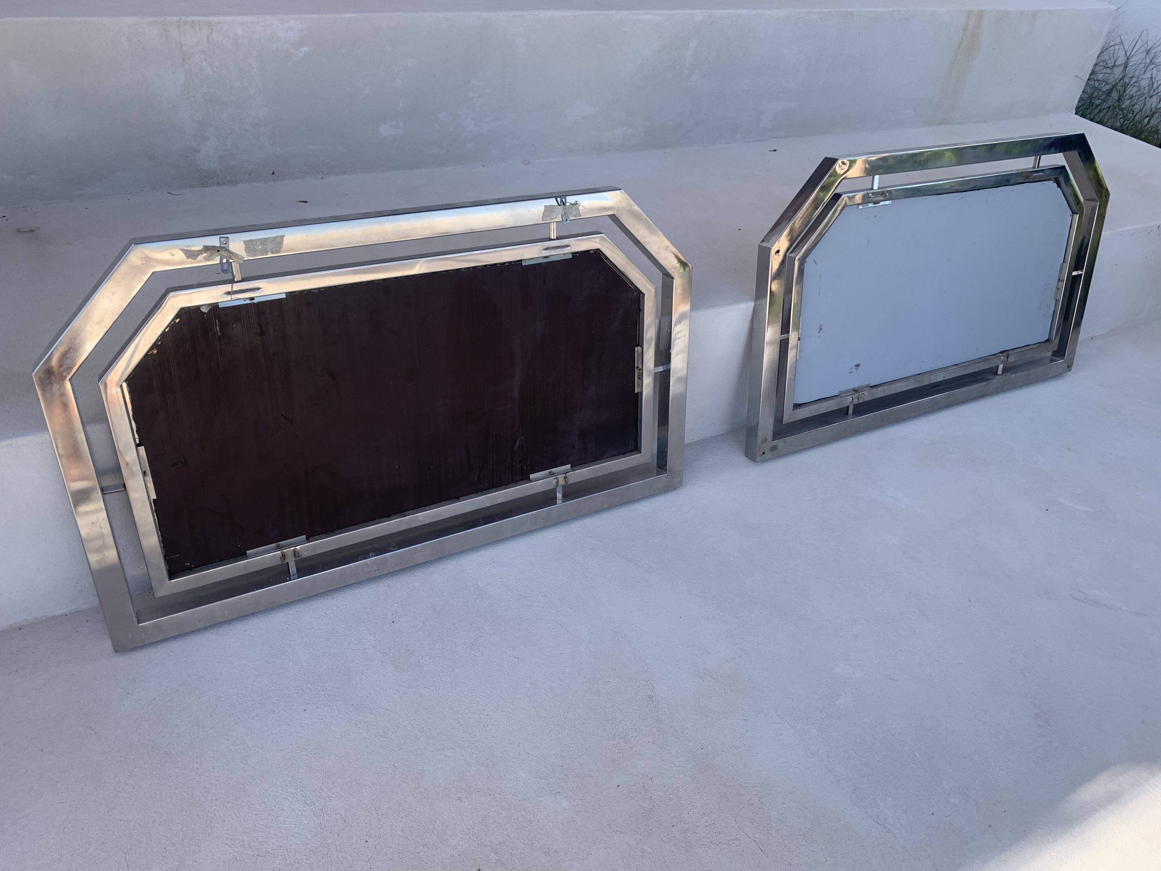 Pair of vintage 1930s Art Deco chrome-plated metal mirrors - 103 x 60 cm