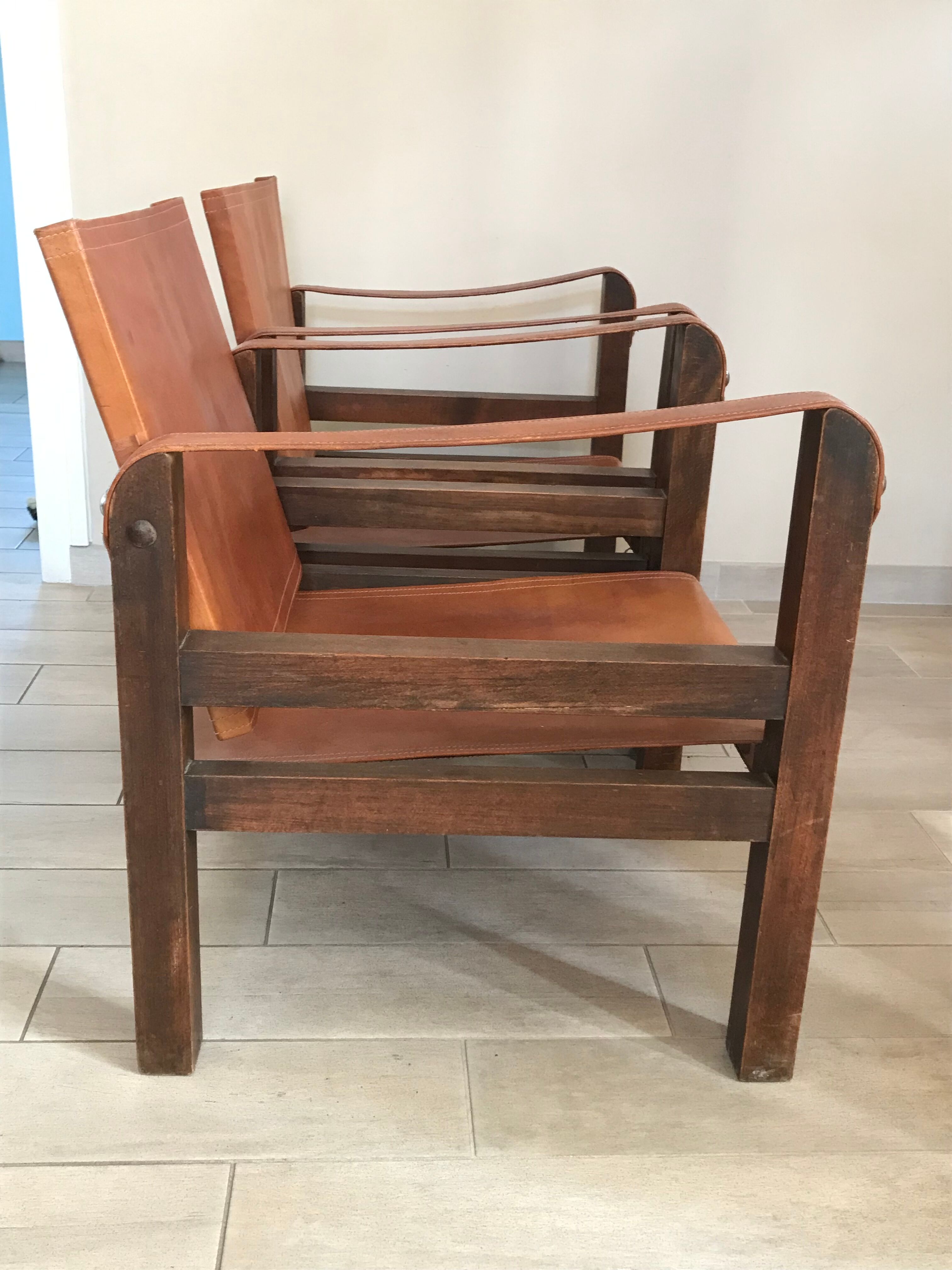 Pair of vintage design safari armchairs 50s