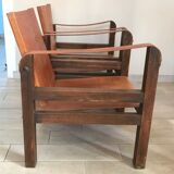 Pair of vintage design safari armchairs 50s