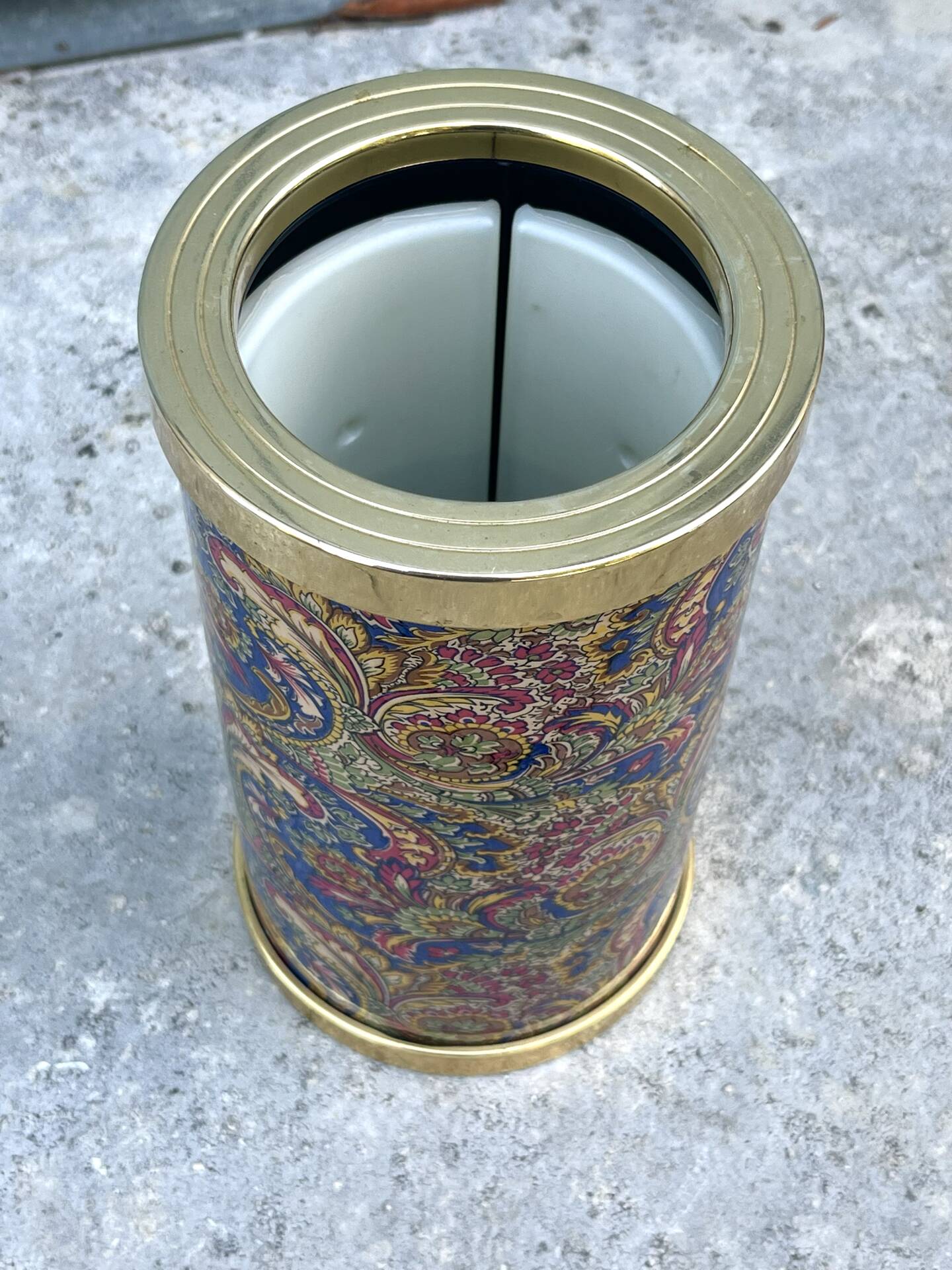 Wine Bottle Cooler Retro 1960s Paisley French Ice Bucket Gold Trim