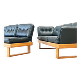 Canapé d'angle modulable en pin et cuir vert, Allemagne années 1970