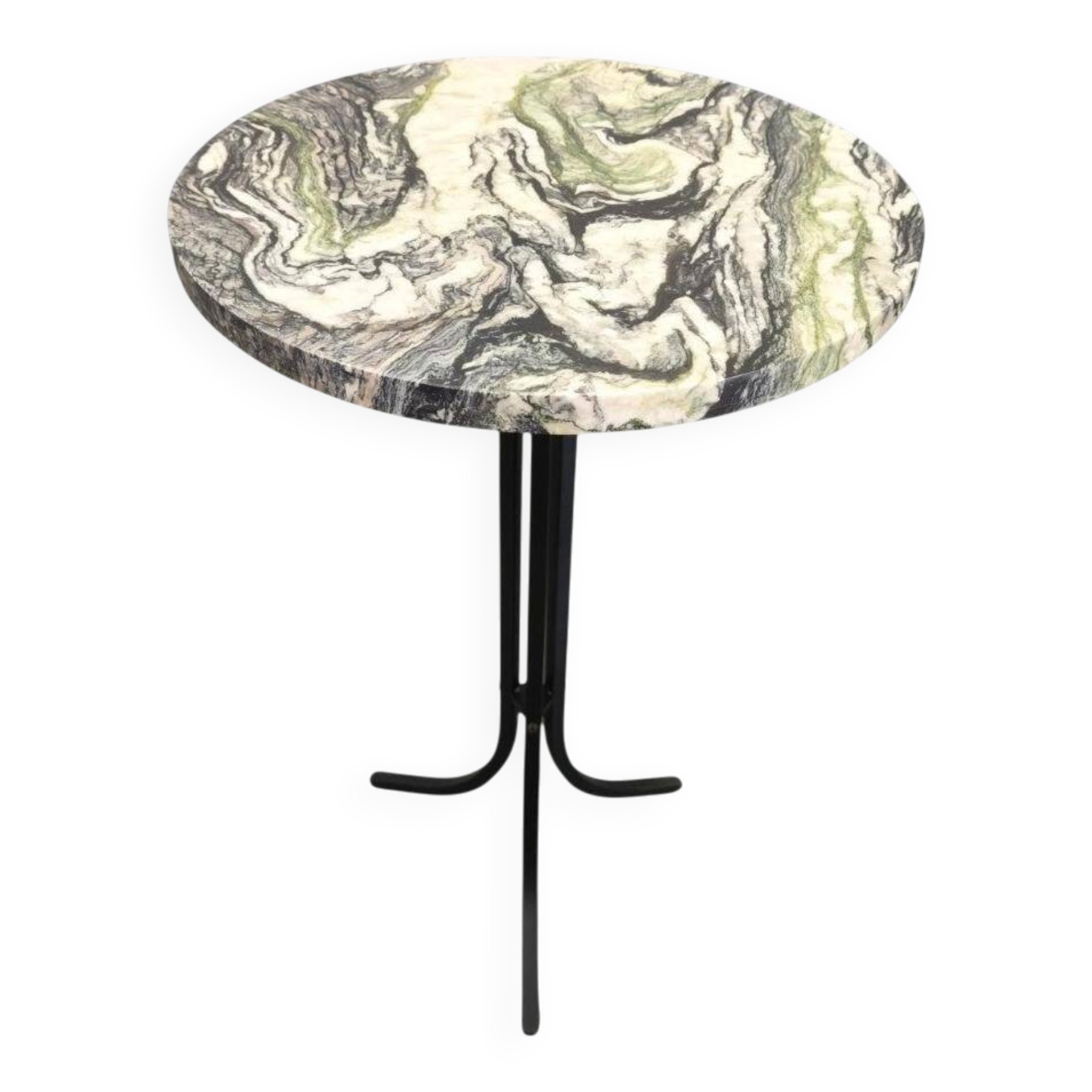 Table d'appoint en marbre italien avec base en fer noir, années 1970