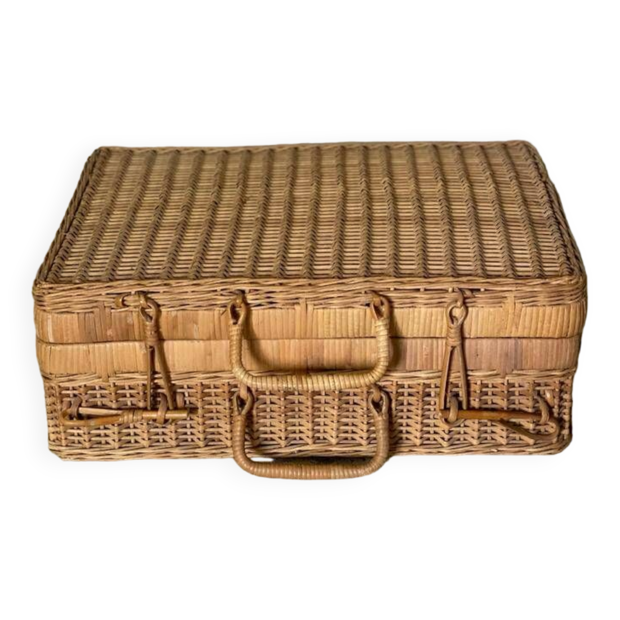 Boîte / Coffret En Osier Tressé Vintage - Petite Valise Ancienne - Occasion (Décoratif)