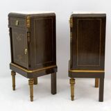 Pair of Liberty Italian Thuja Briar and Pink Portugal Marble Bedside Tables