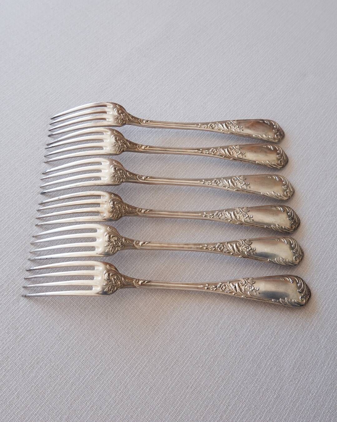 Set of 6 art nouveau forks in silver metal