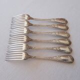 Set of 6 art nouveau forks in silver metal