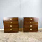 2 bedside tables/small chests of drawers in Campaign style, 1970s