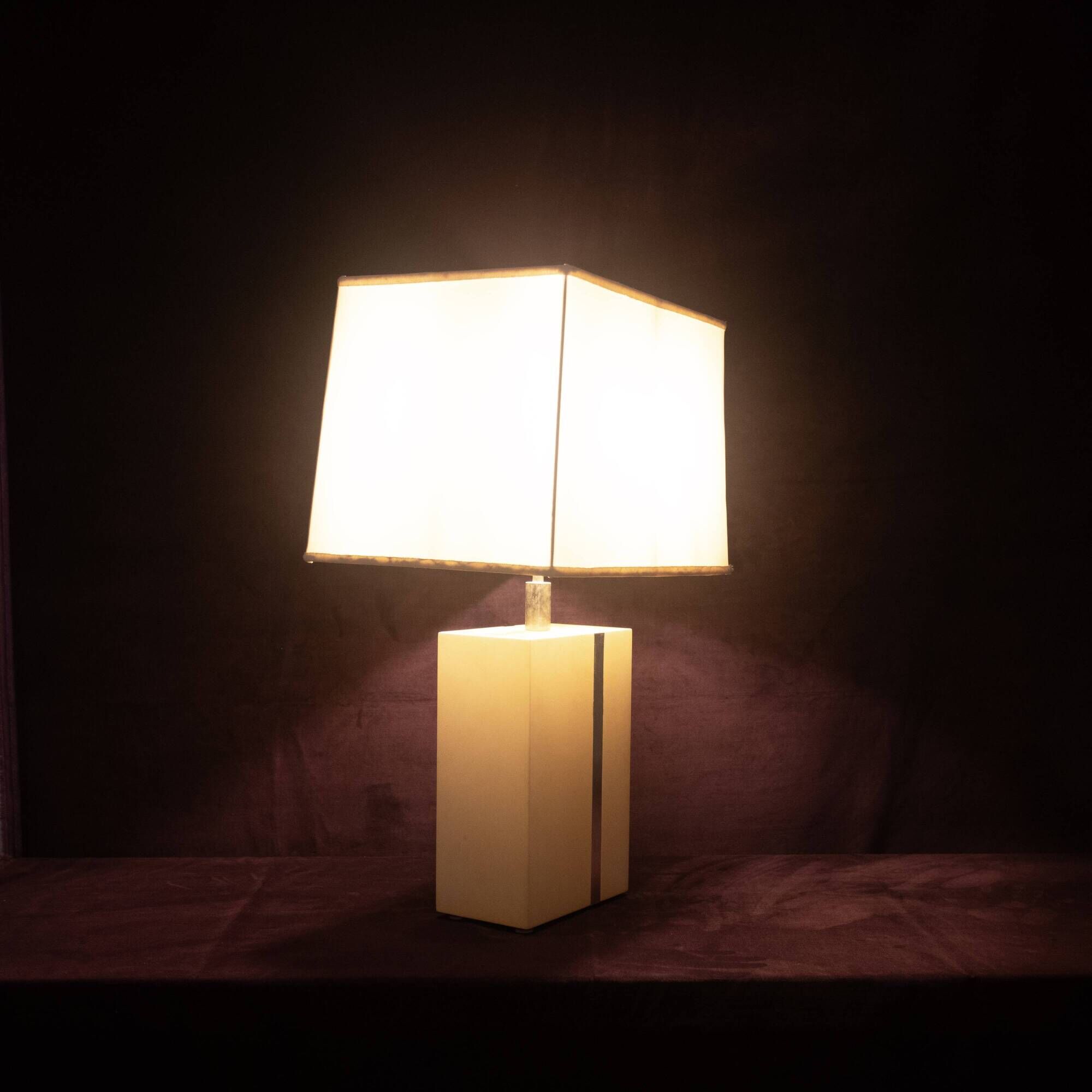 Tommaso Barbi Italian Rationalist Parchment and Metal Geometric Table Lamp