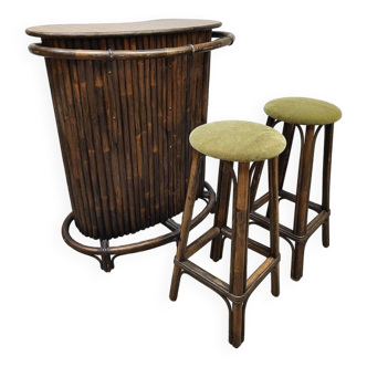 Vintage bamboo rattan Tiki bar cocktail bar