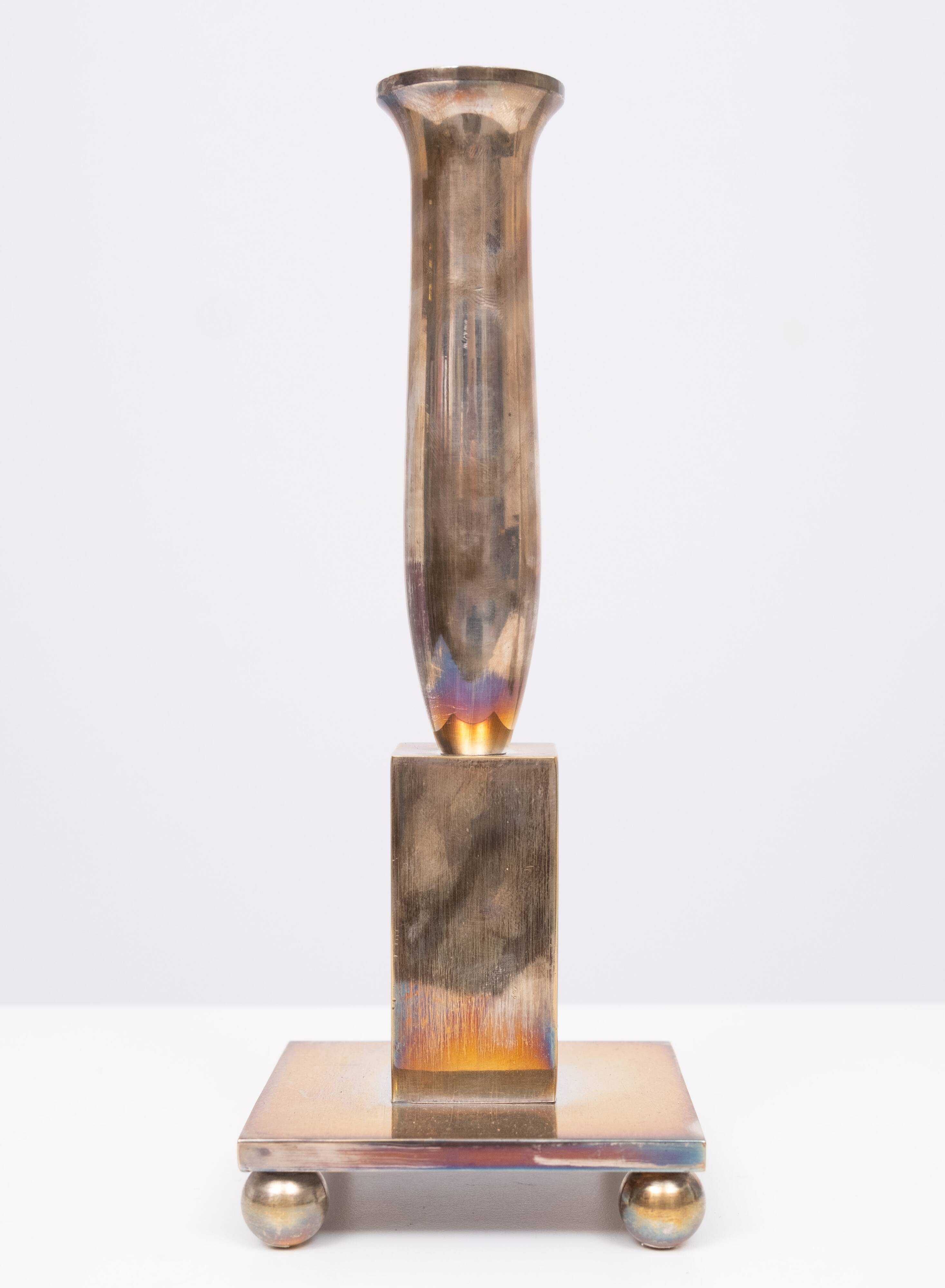 Modernistic silver plated bronze candle sticks Early 20th Century