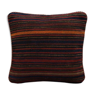 Bold Striped Wool Kilim Cushion Cover Handmade Scatter Pillow 35x35cm