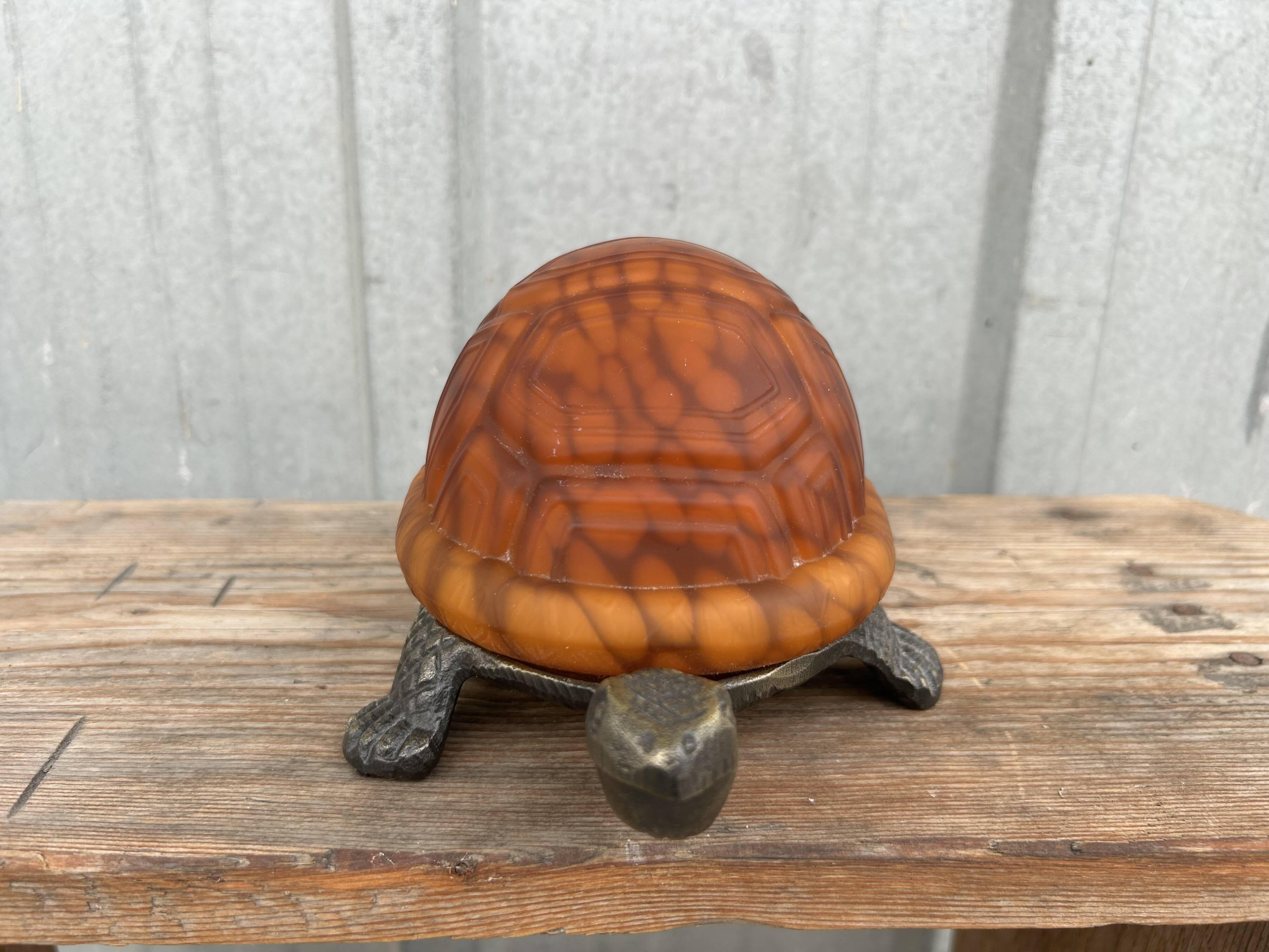 Lampe tortue bronze et pâte de verre