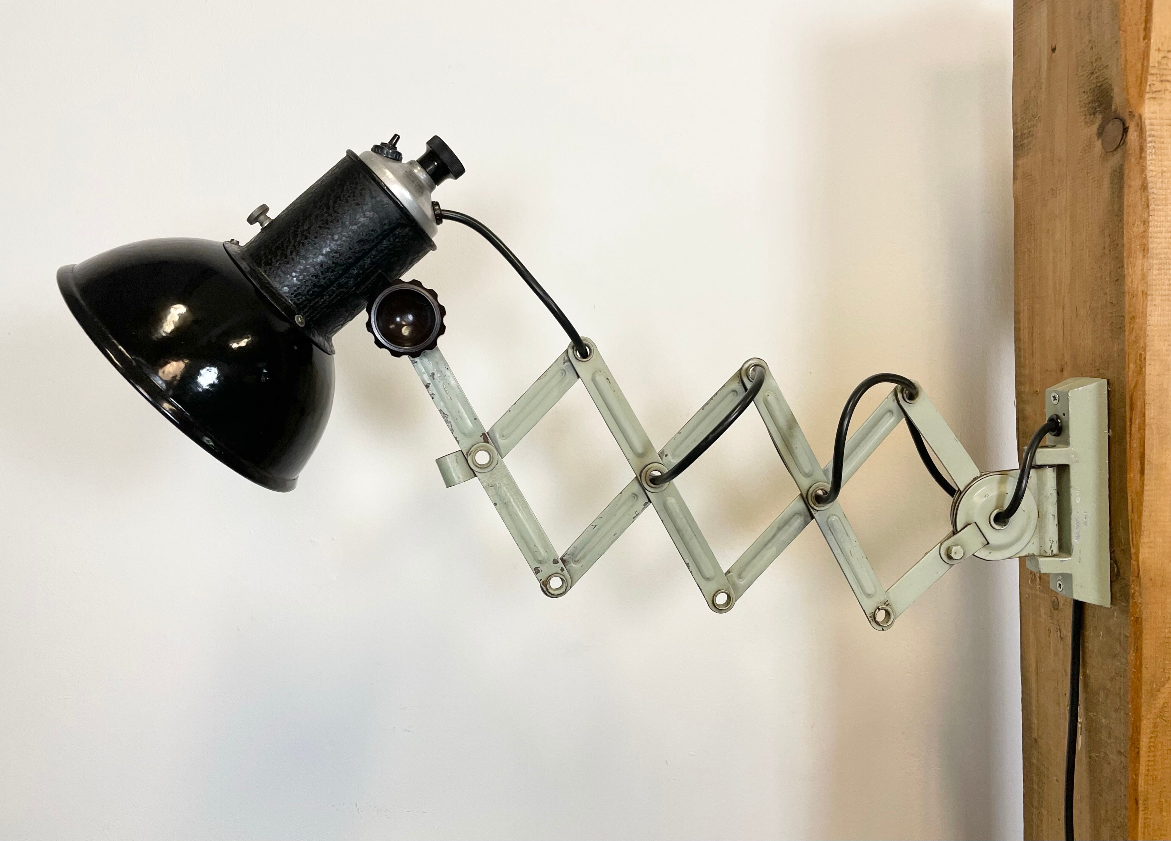 Vintage industrial black enamel scissor wall lamp, 1950s