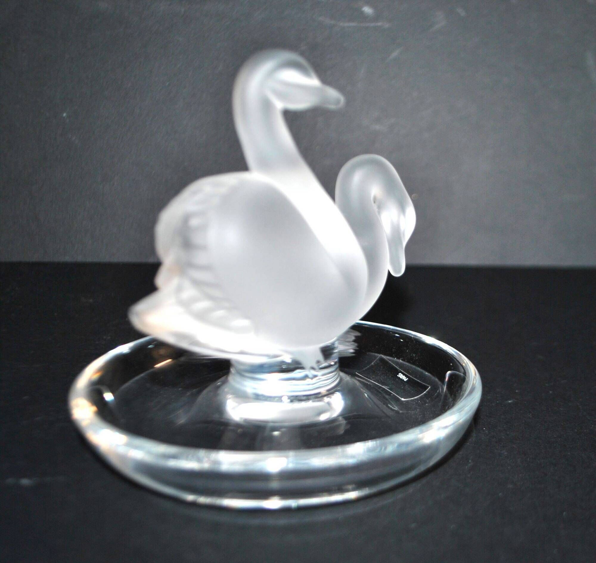 Lalique ring dish bird swan in frosted crystal and signed