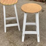 Pair of white and wood effect round stools