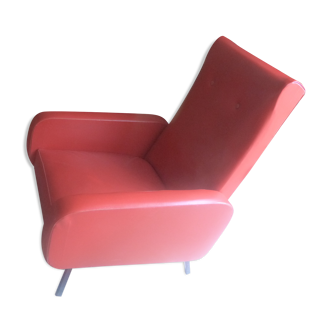 Imitation leather armchair Skaï red Vintage
