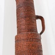 XL Mid-Century Brutalist Chamotte Vase in earthy red-brown ceramic by Spara Keramik, Germany 1960s