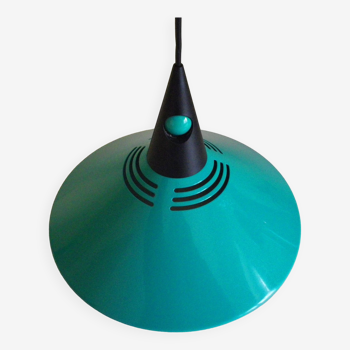 Emerald blue metal pendant light, Memphis style, space age -1980-