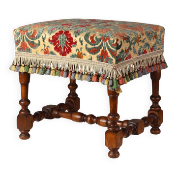Pouf en bois et tissu du début du 20e siècle, France
