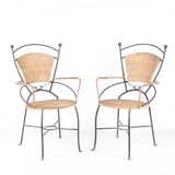 Pair of iron and rattan armchairs