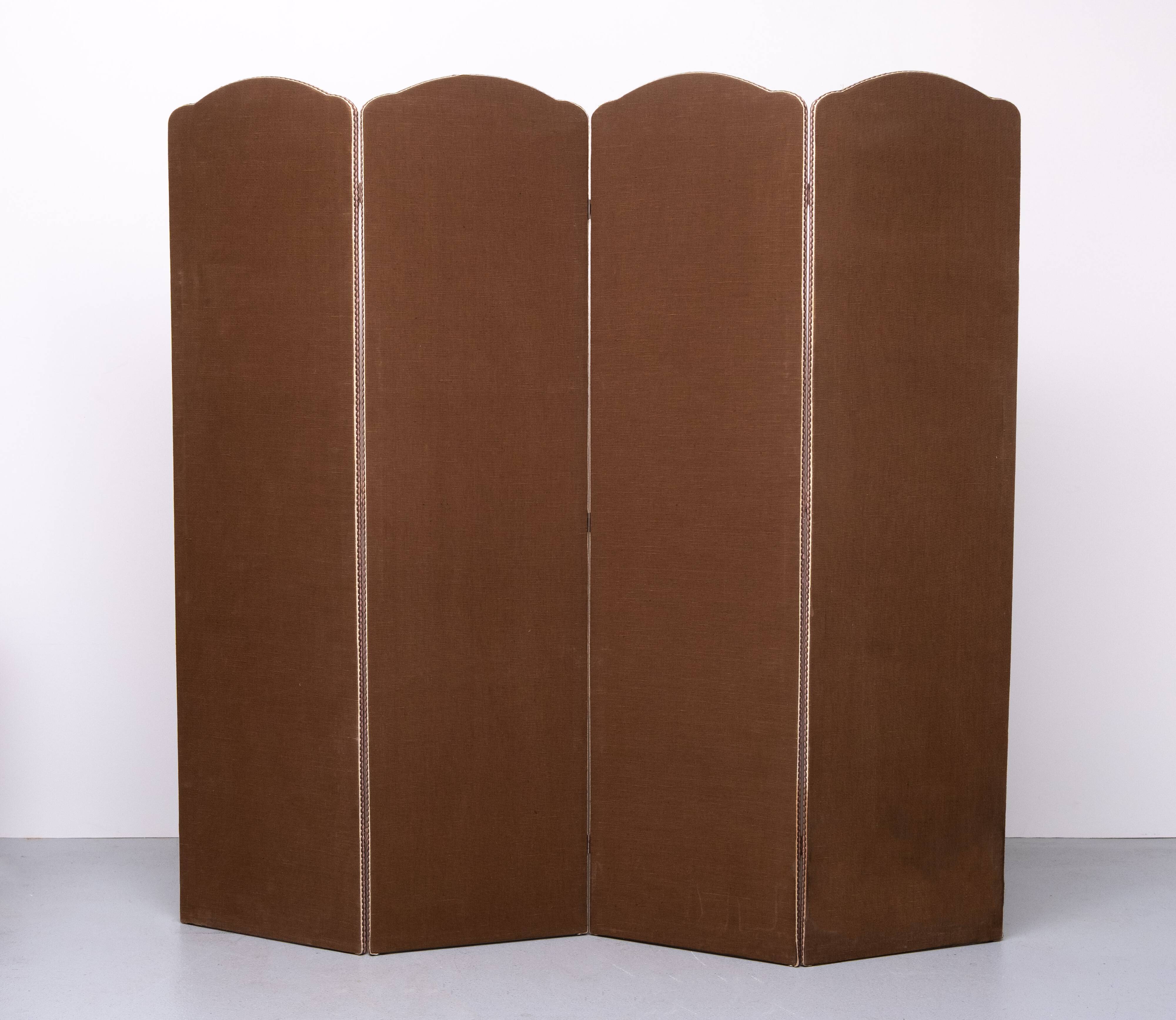 4 parts Brown Linen Fabric Room Divider 1970s Holland