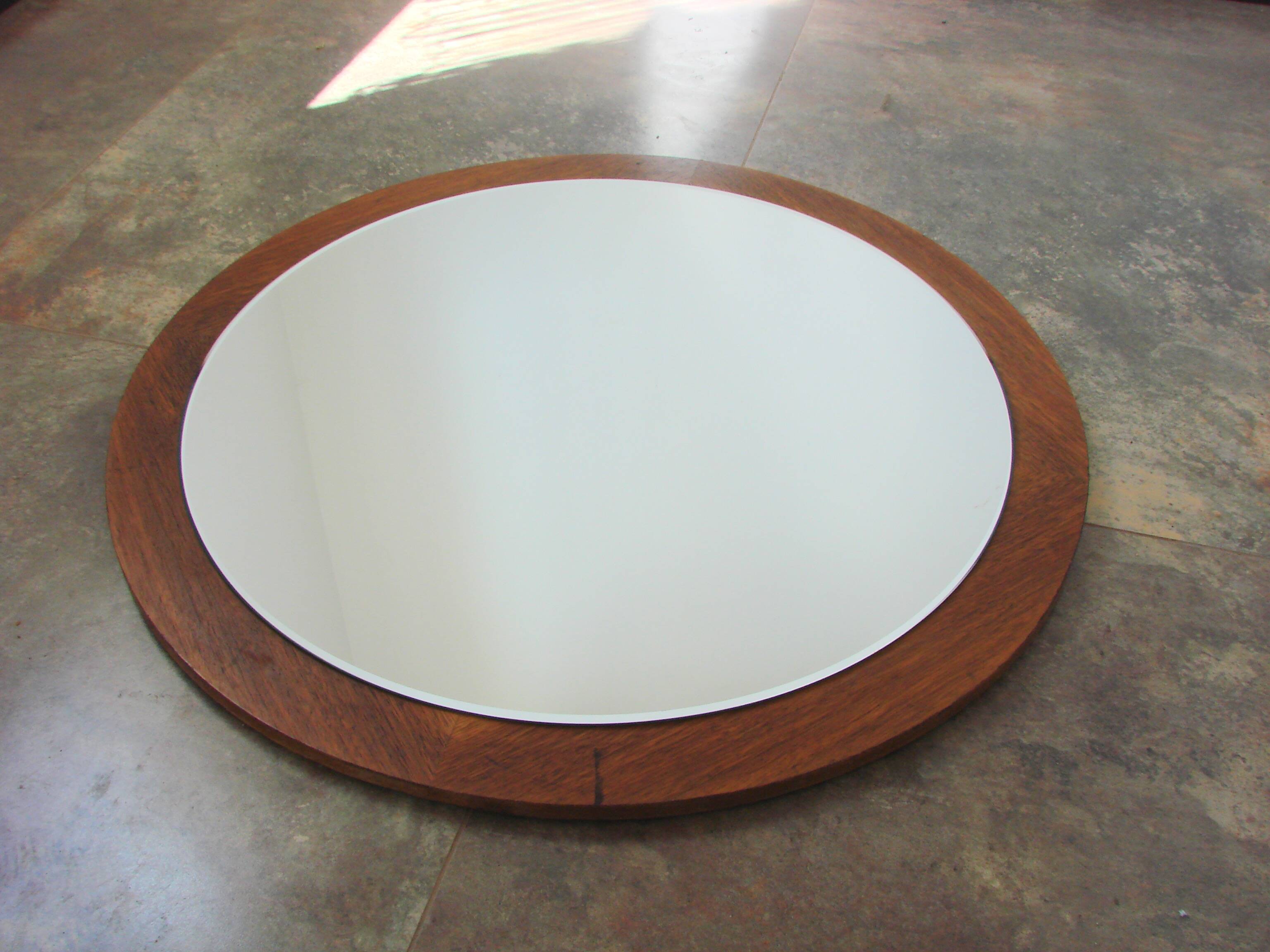 Round teak mirror, 1970s – vintage, diameter 70 cm